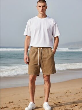 SHEIN Men's Drawstring Athletic Shorts in Tan